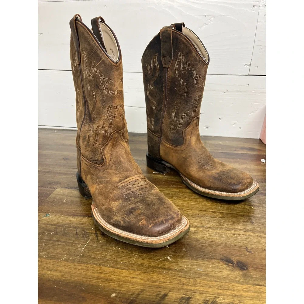 Cody James Boys Brown Leather Square Toe Western Cowboy Boots BBSC1904 Size 3D